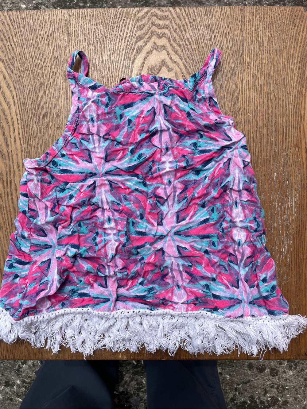 Lucky Brand Kids Pink & Teal Tie-Dye Fringe Tank Top